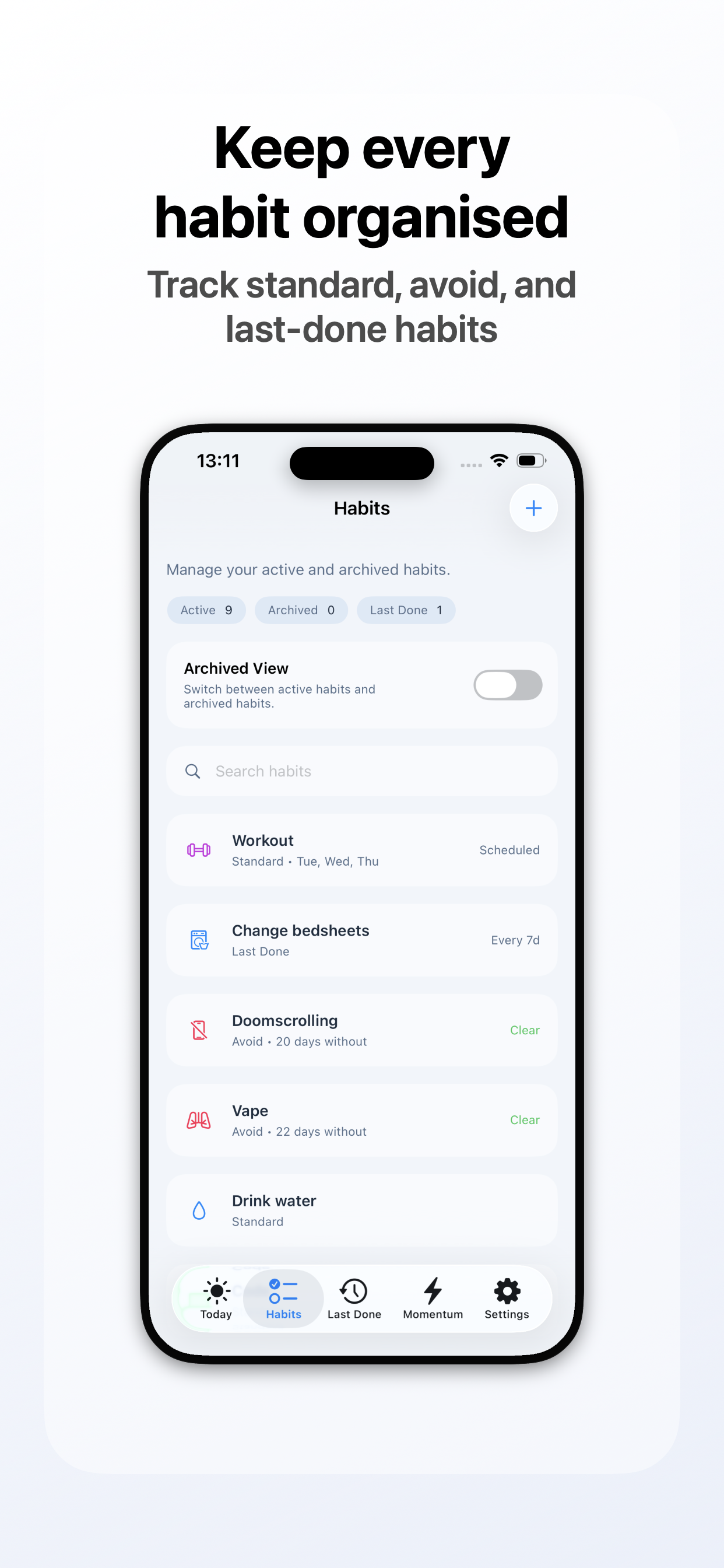 Momentum Vault screenshot: Keep Every Habit Organised