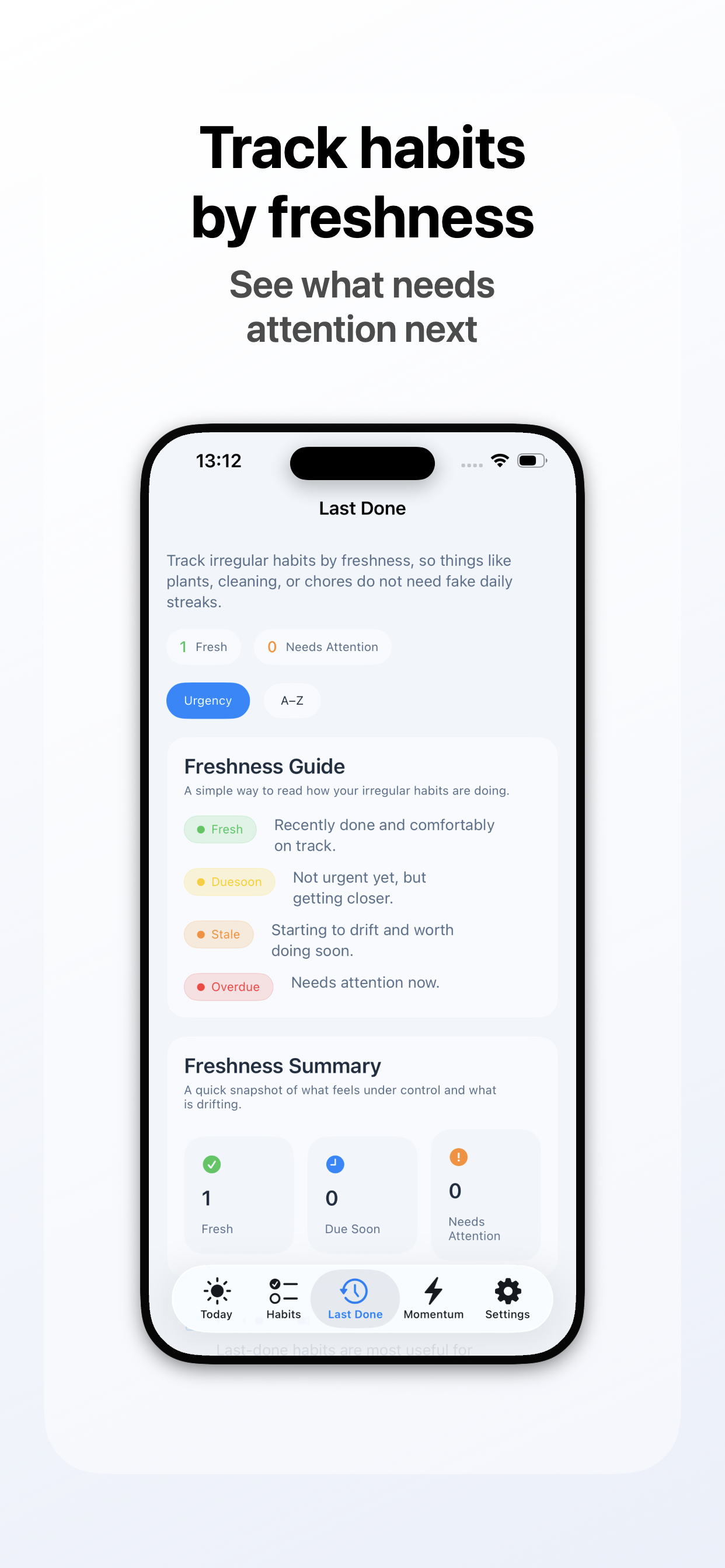 Momentum Vault screenshot: Track Habits by Freshness