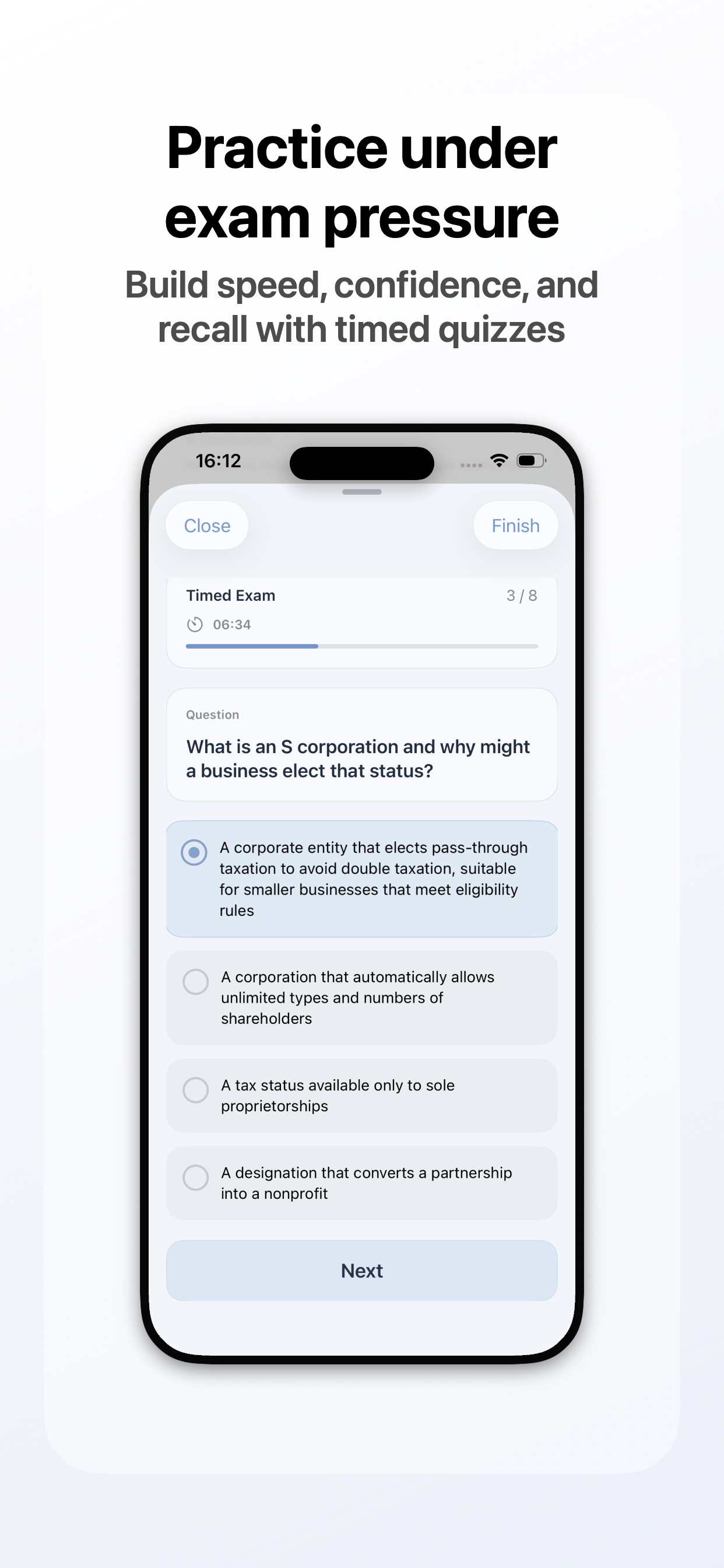 Study Vault AI screenshot: Practice Under Exam Pressure