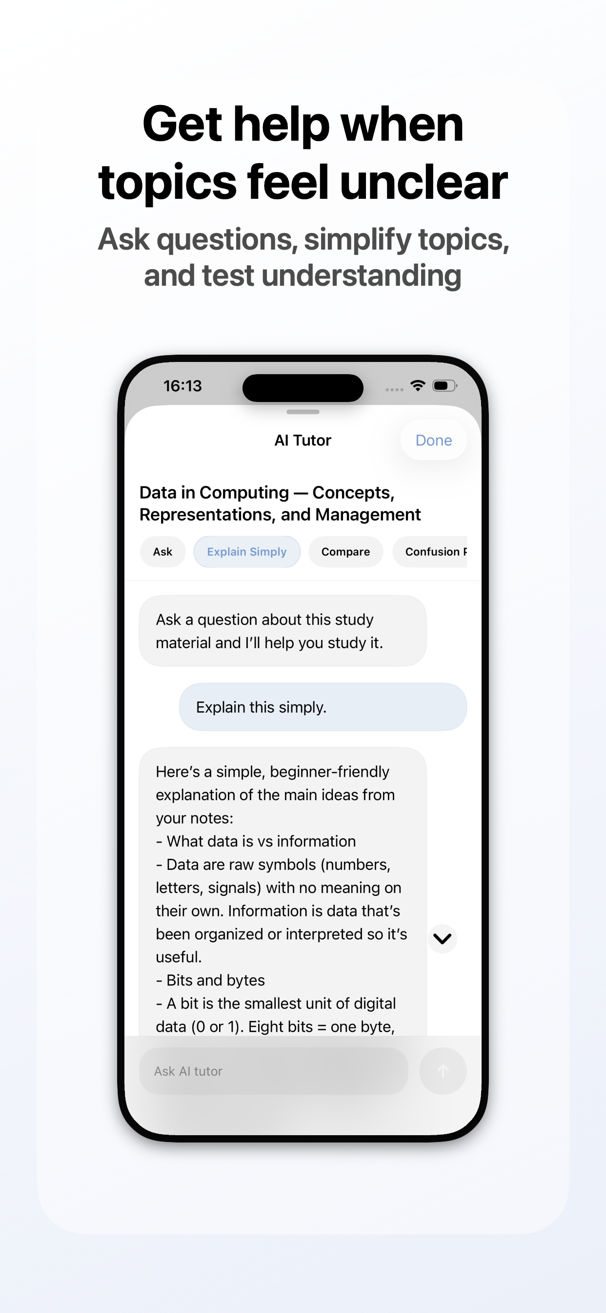Study Vault AI screenshot: Get Help When Topics Feel Unclear