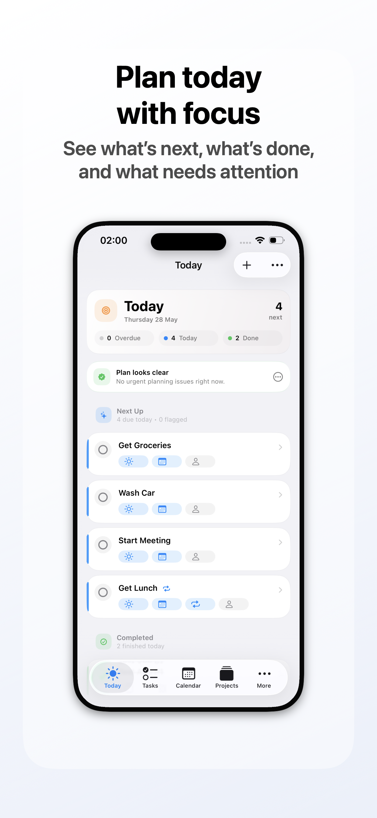 Taskscope screenshot: Plan Today with Focus