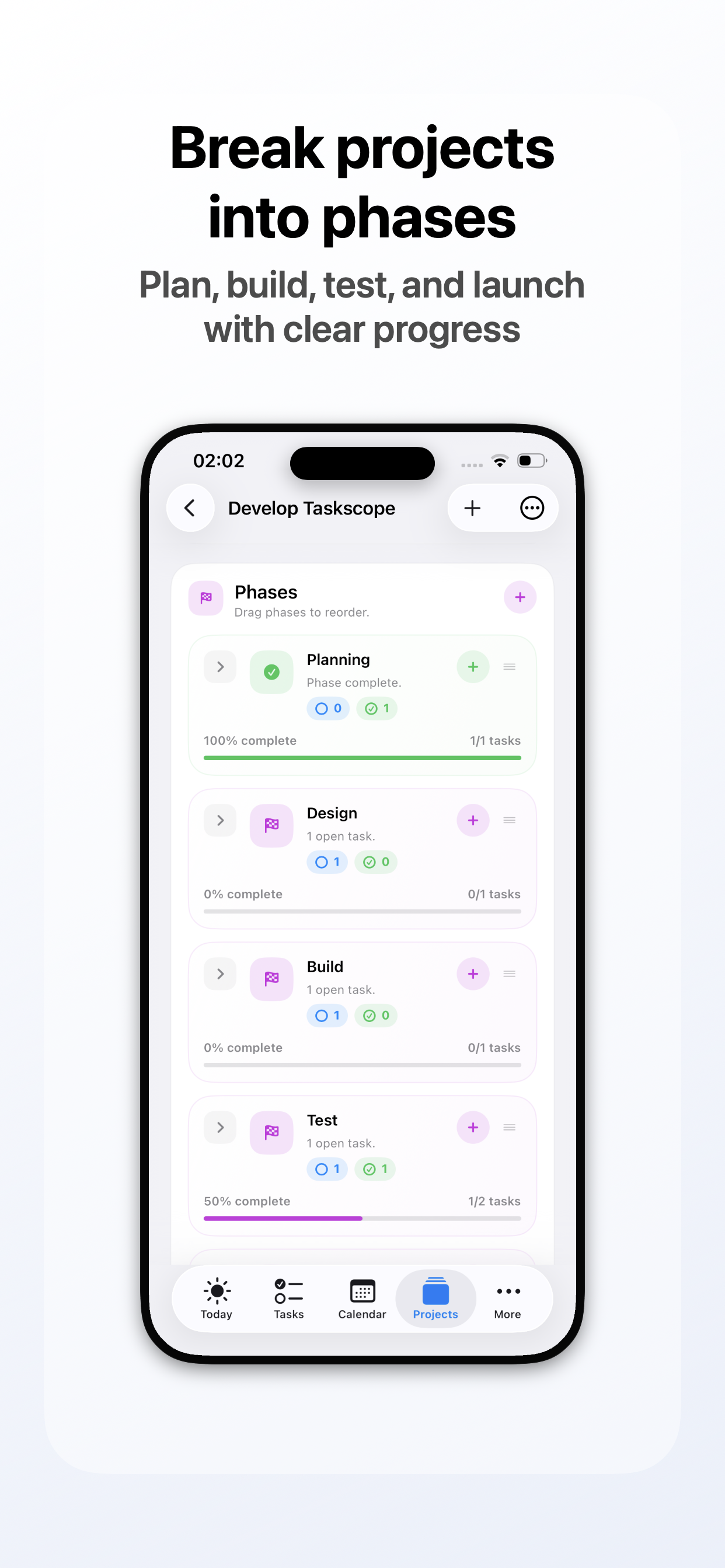 Taskscope screenshot: Break Projects into Phases