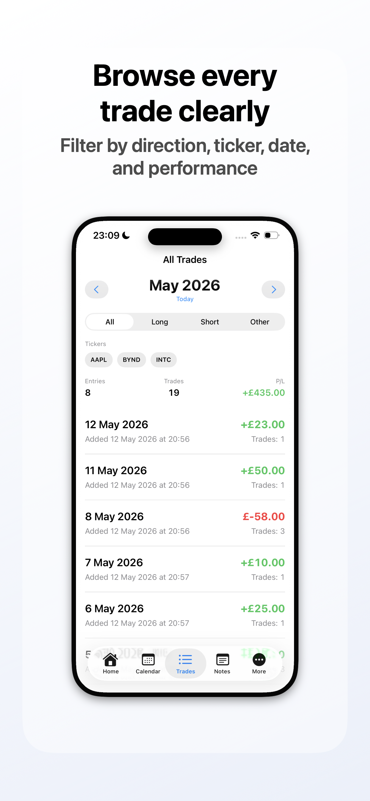 Trade Vault screenshot: Browse Every Trade Clearly