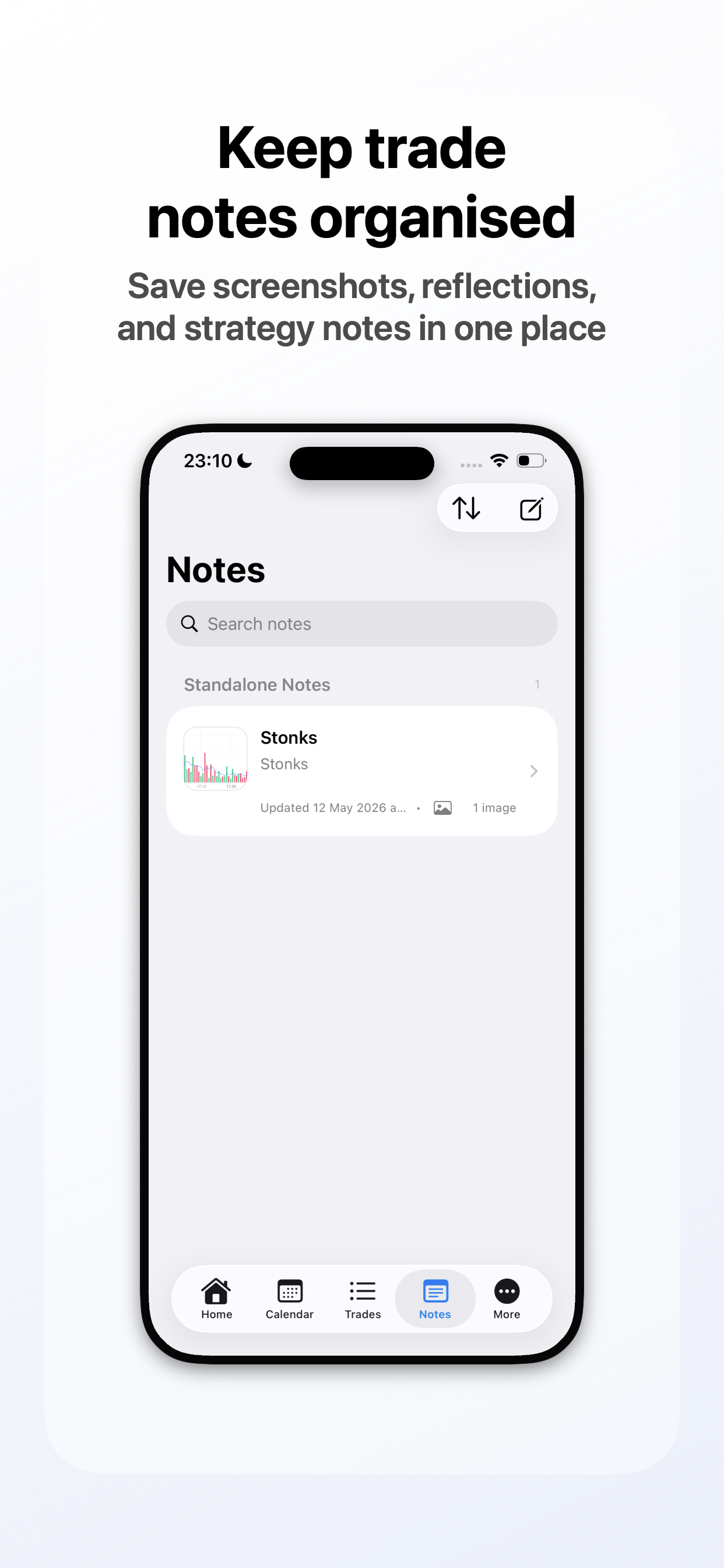 Trade Vault screenshot: Keep Trade Notes Organised